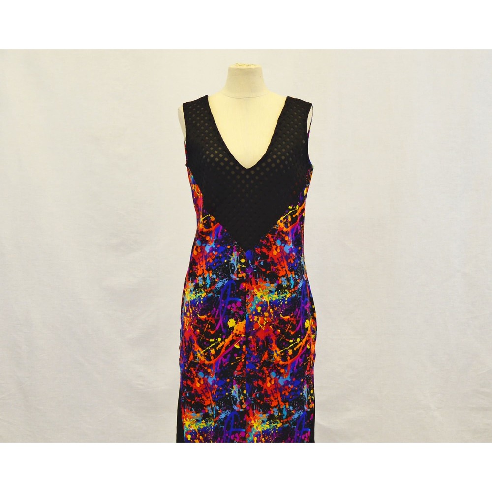 Rainbow‎ Splatter Print and Sheer Mesh Dress
